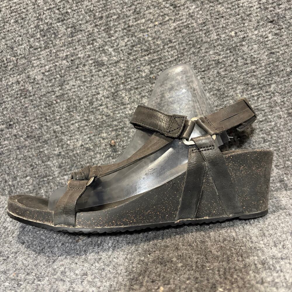 Teva Black Leather Strappy Wedge Cork Platform Comfort Sandals Women Size 9.5